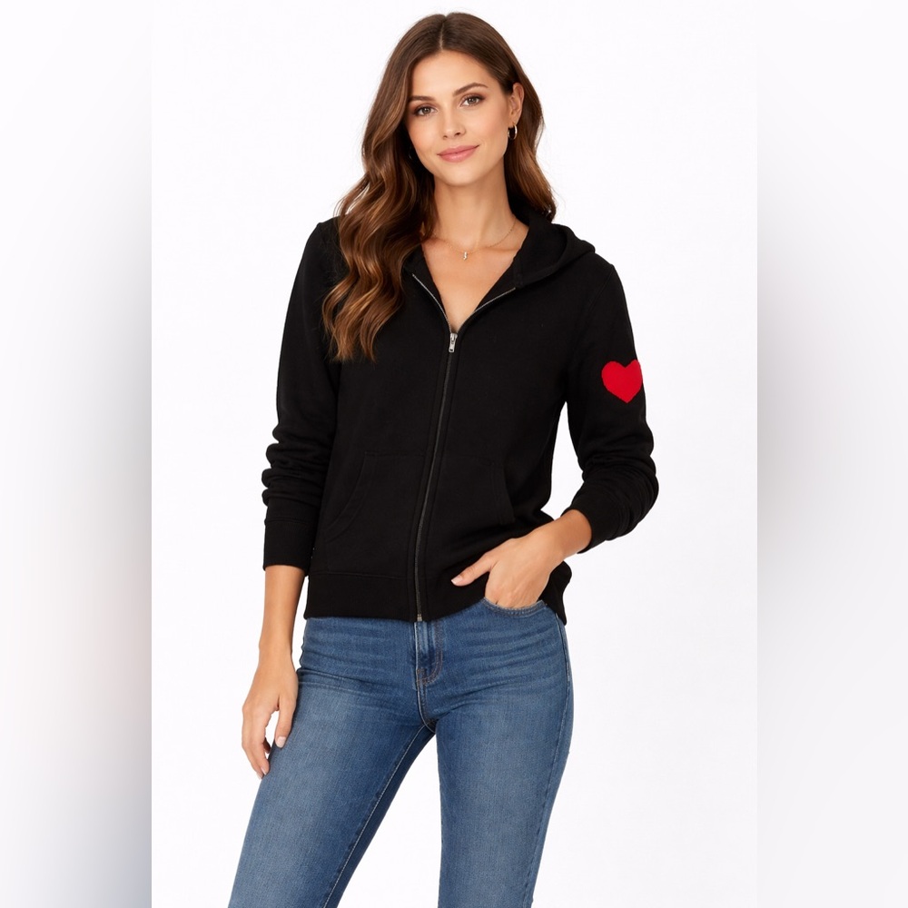 Red Envelope Black Zip Hoodie w/ Red Heart
